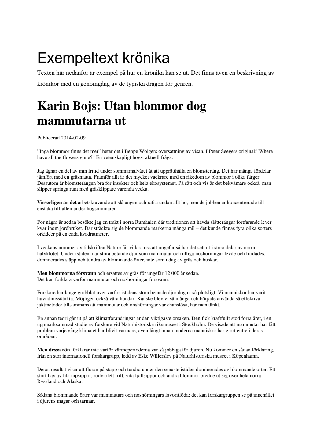 exempel på krönika
