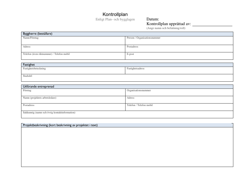Kontrollplan mall gratis