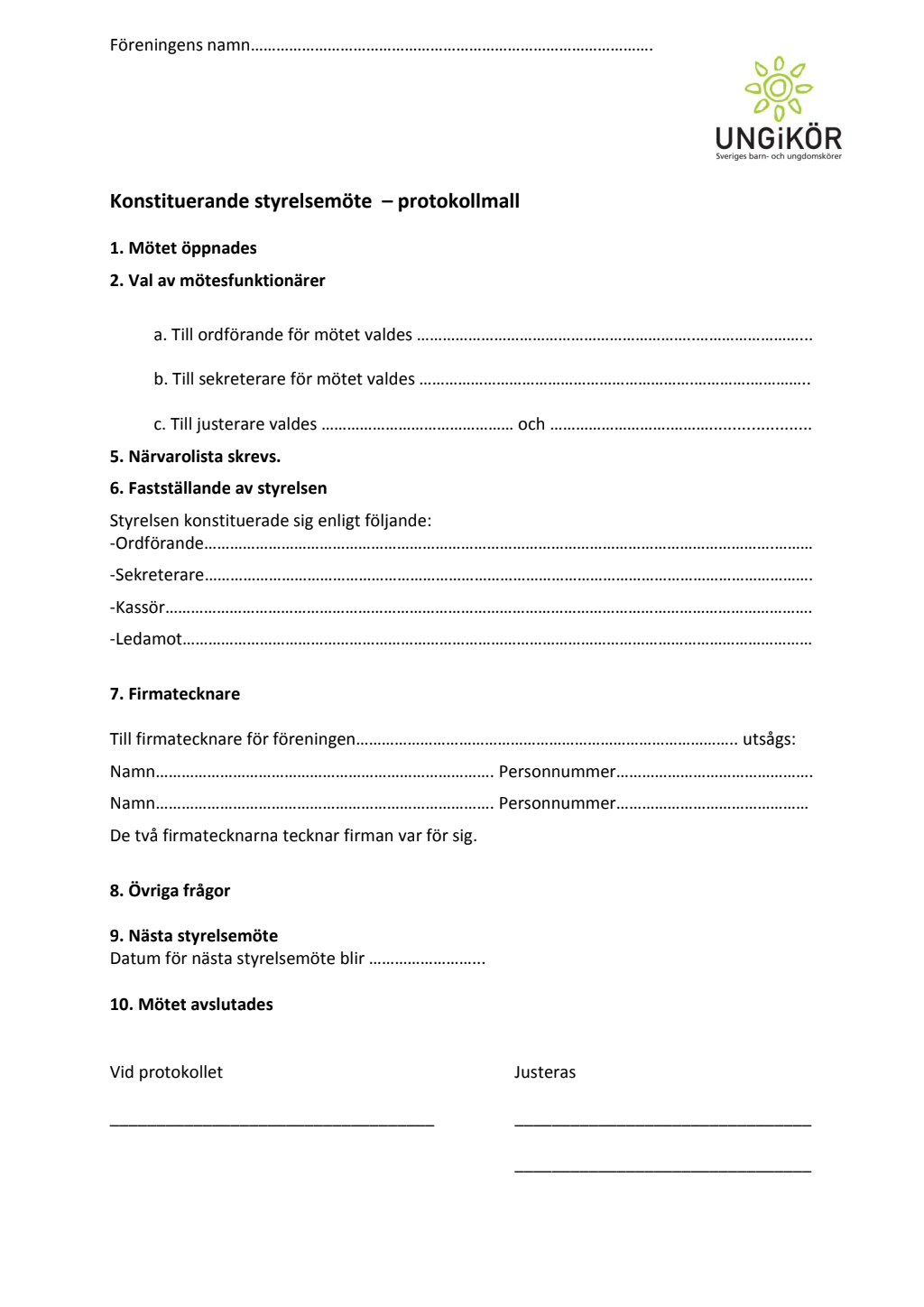 Konstituerande Protokoll ideell förening mall