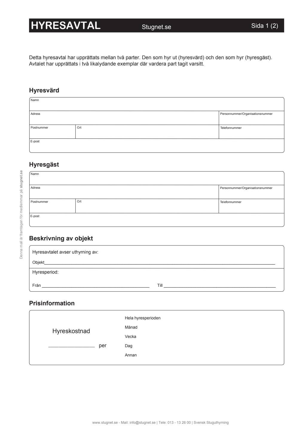 Hyresavtal fritidshus gratis