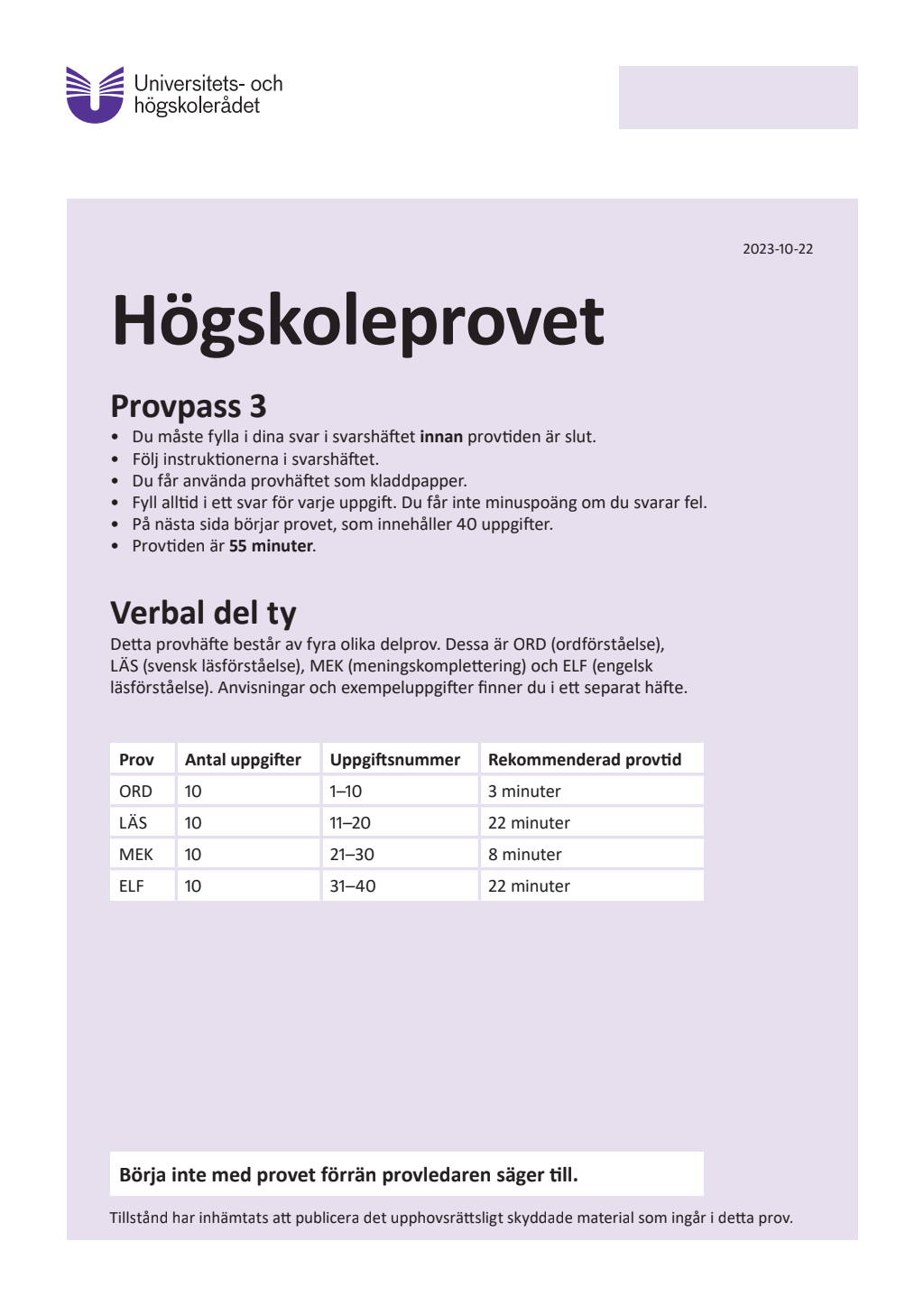 Högskoleprovet verbal del träning