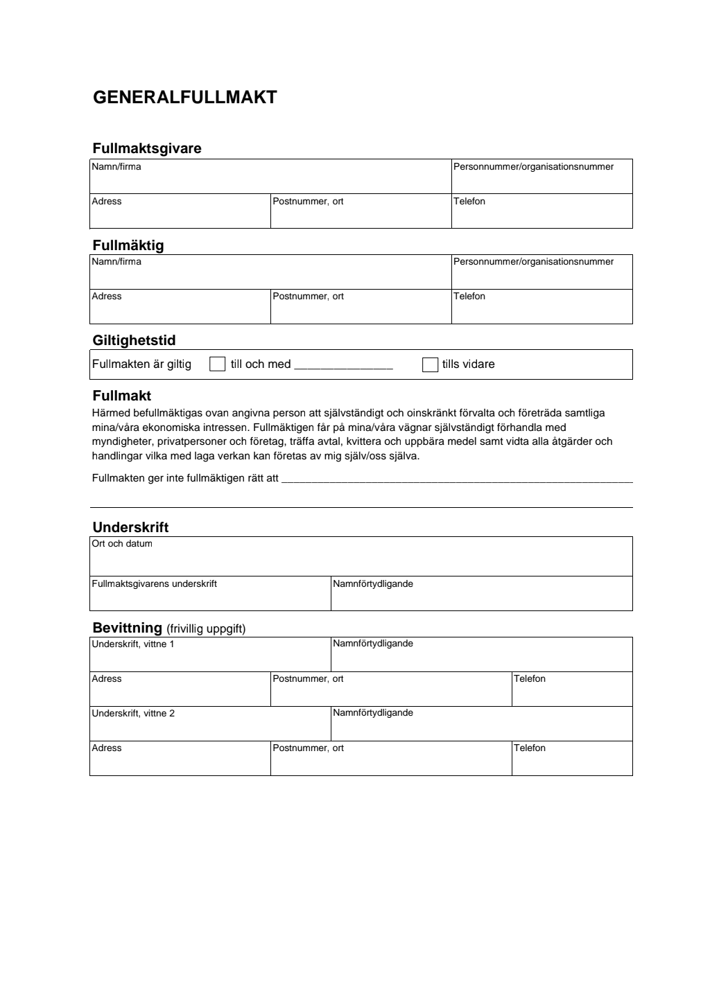 generalfullmakt gratis mall