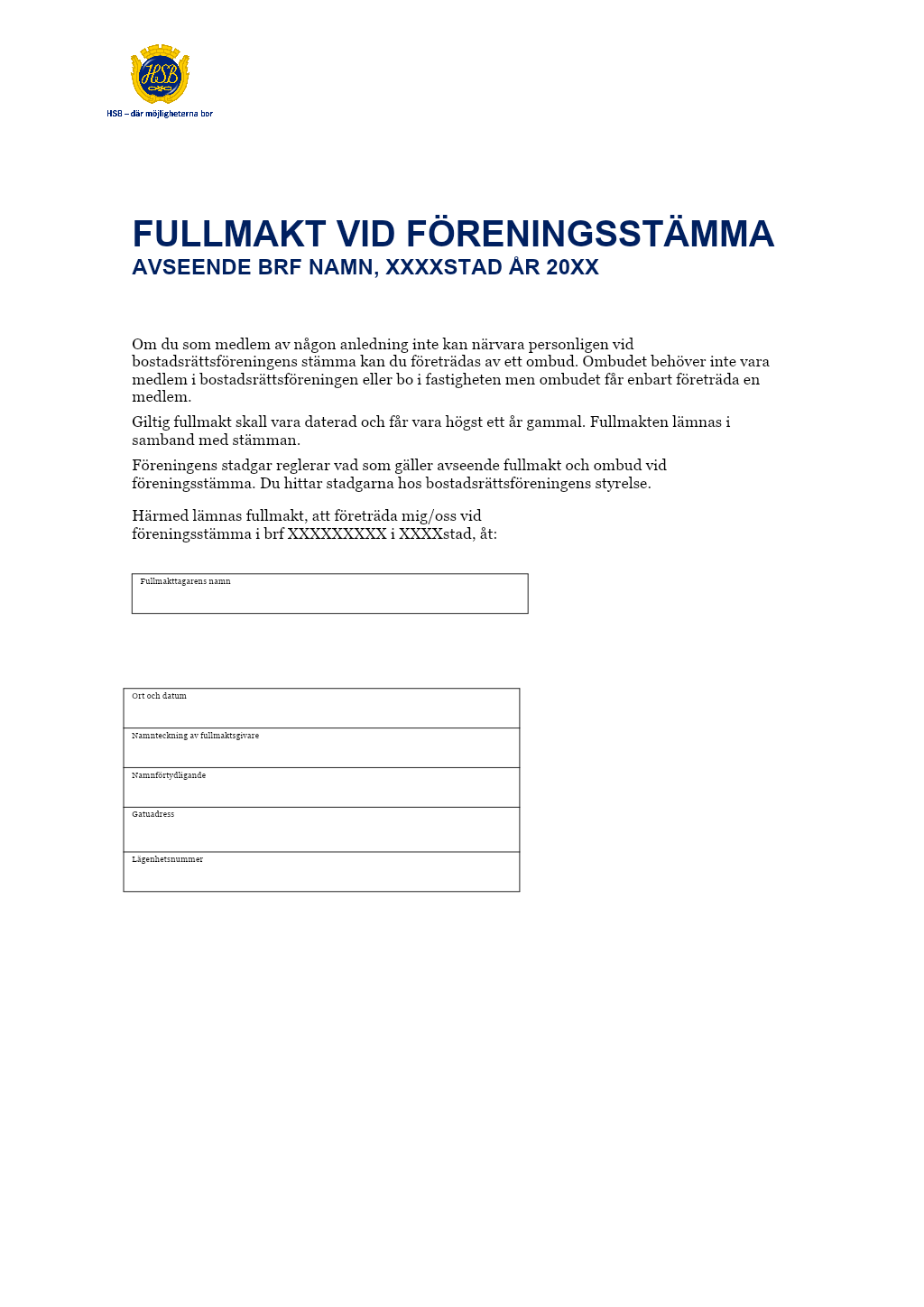 Fullmakt att rösta på stämma
