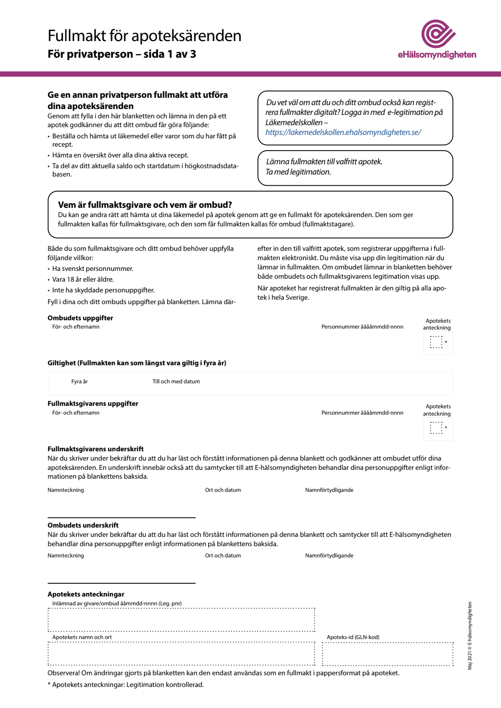 Fullmakt apoteket nya regler
