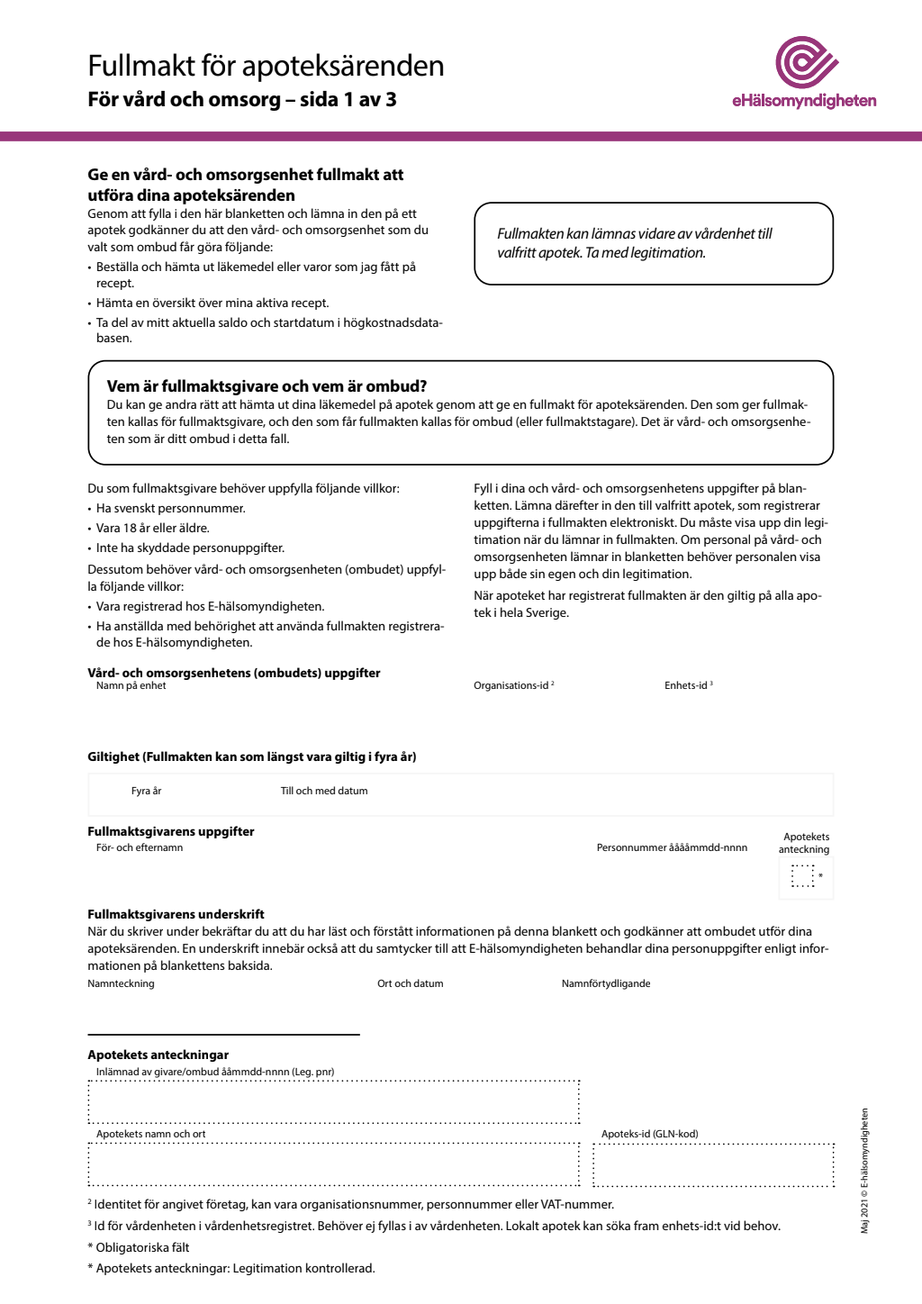 apoteket fullmakt blankett