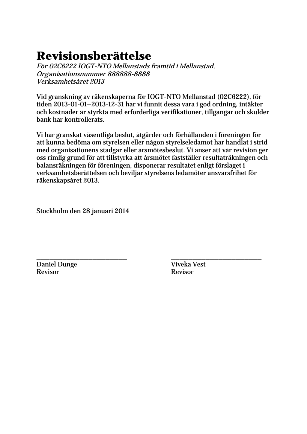 gratis mall revisionsberättelse