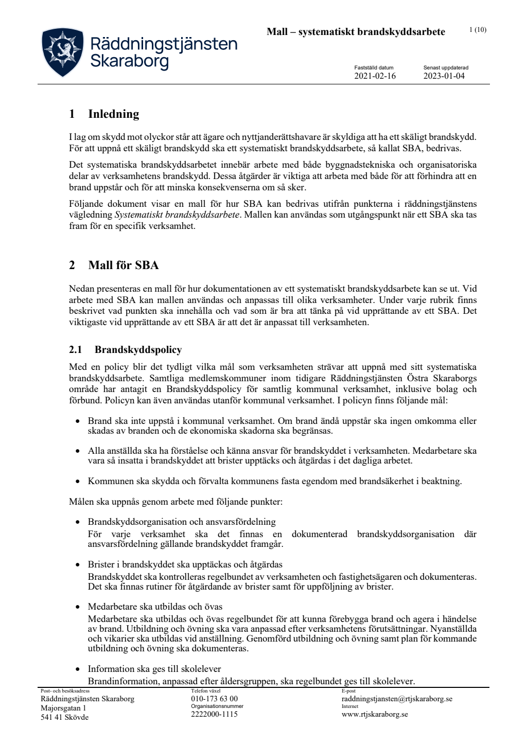 Egenkontroll brandskydd checklista