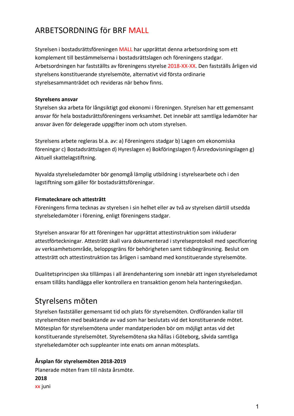 Dagordning styrelsemöte mall