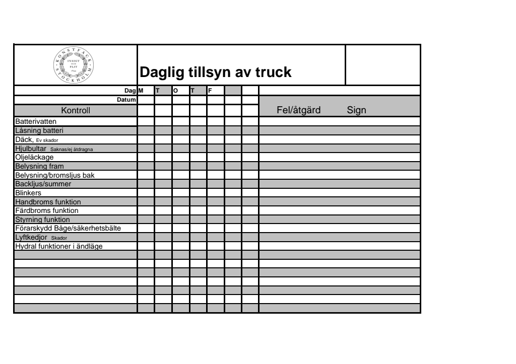 Daglig tillsyn truck Toyota