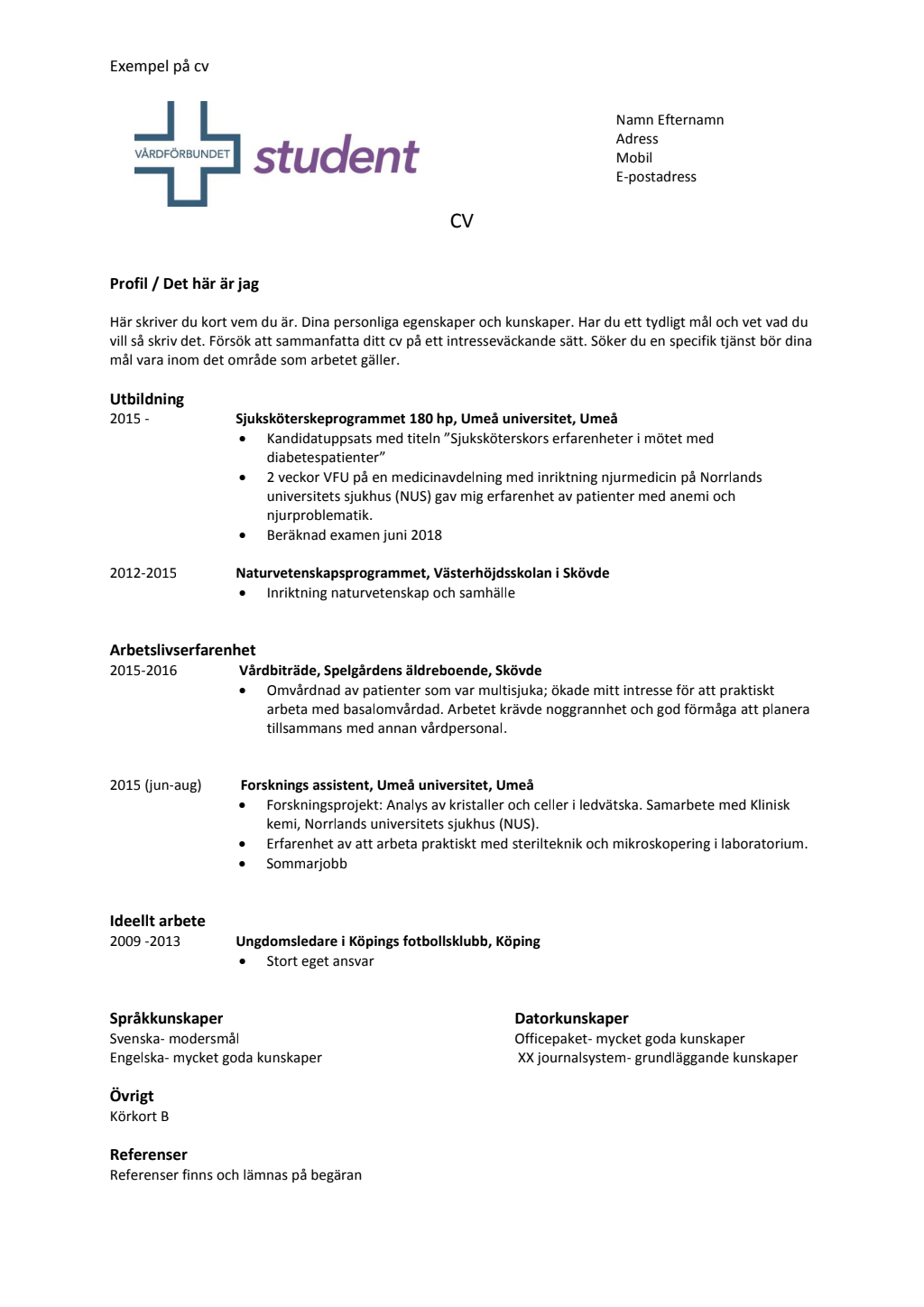 cv mall sommarjobb