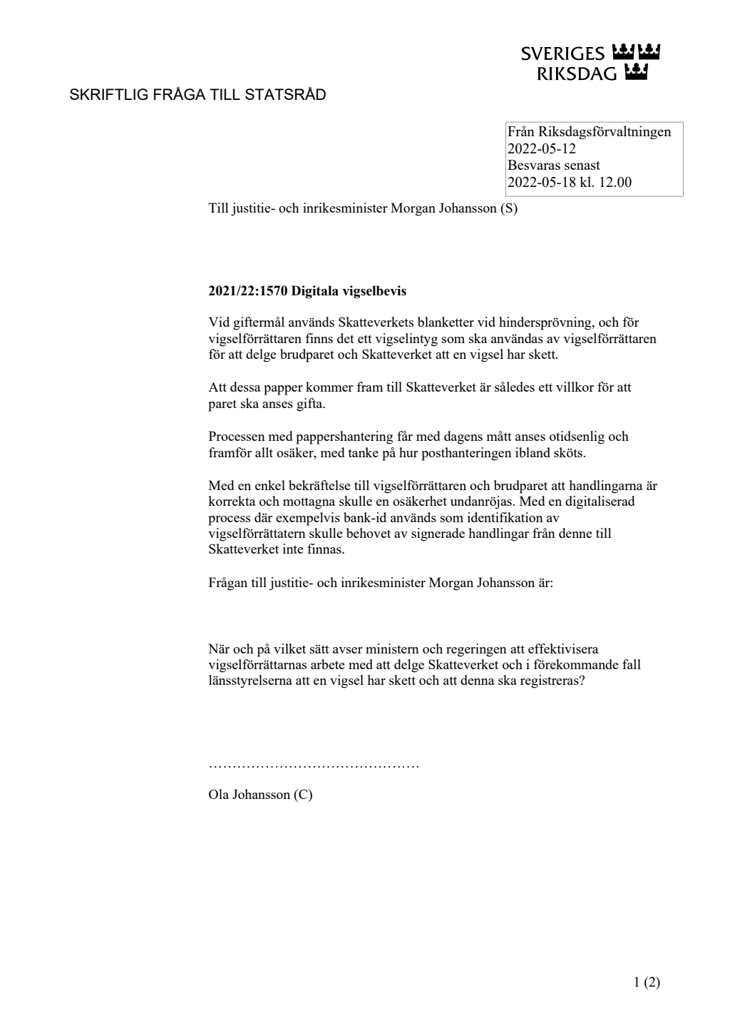 vigselbevis skatteverket blankett