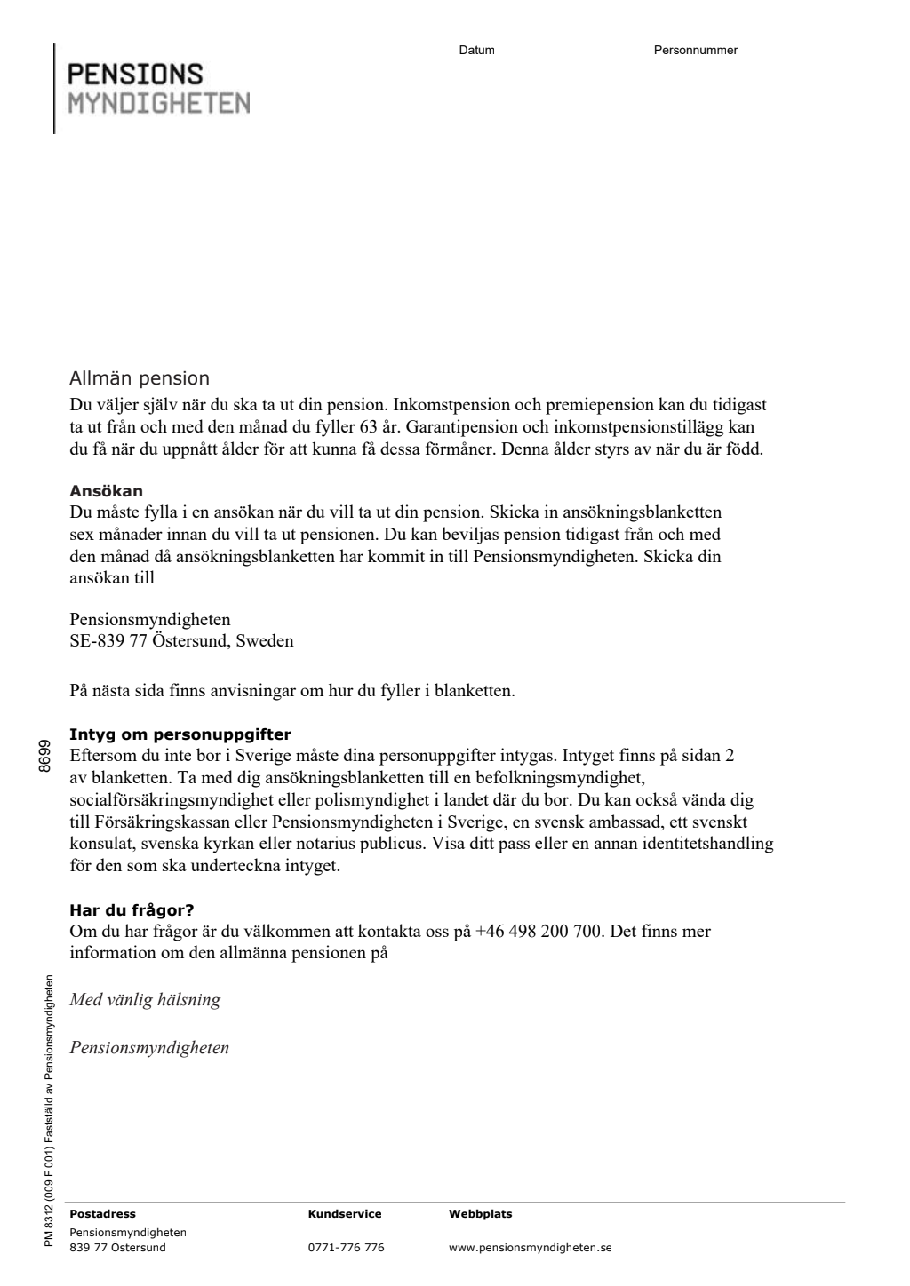 ansöka om pension blankett