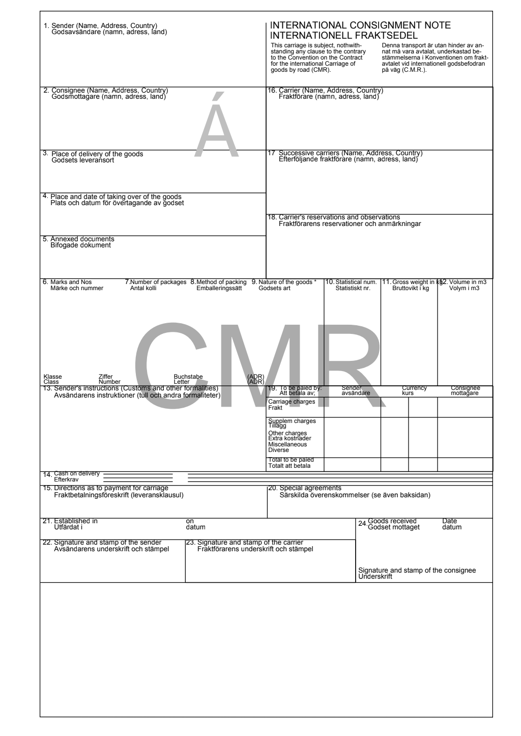 fraktsedel mall pdf