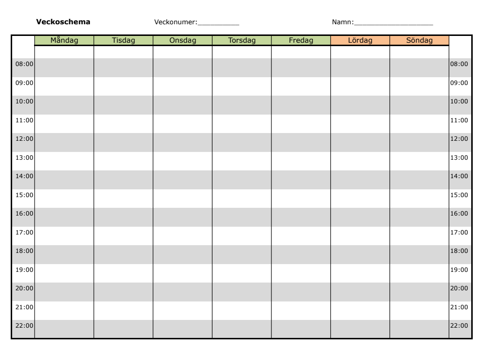 Veckoschema mall pdf