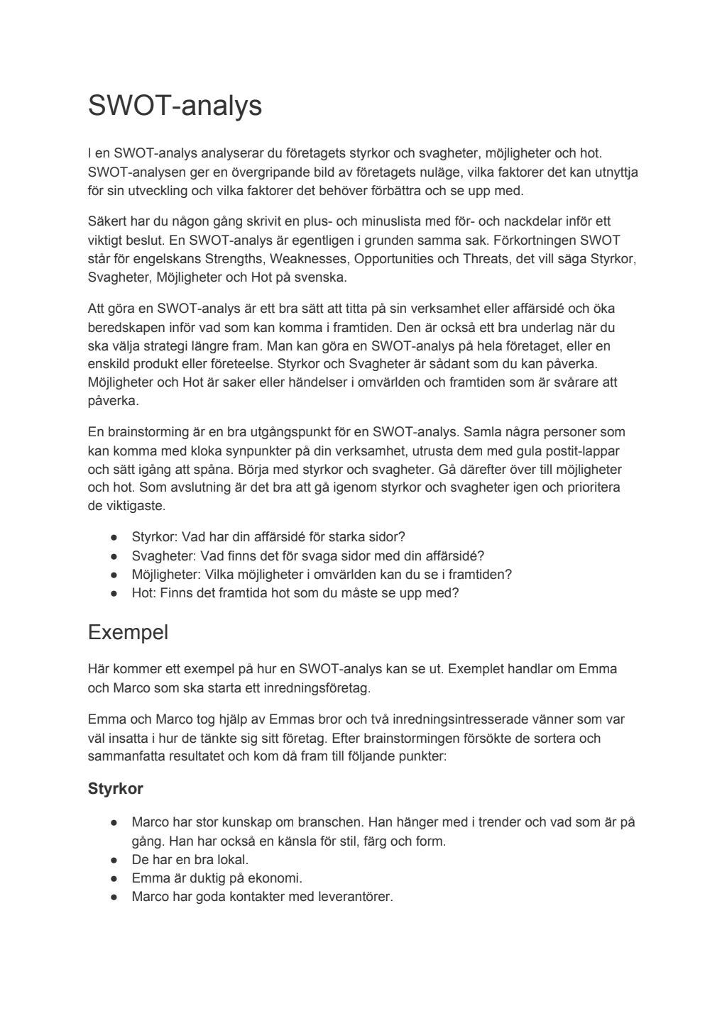 SWOT-analys frågor