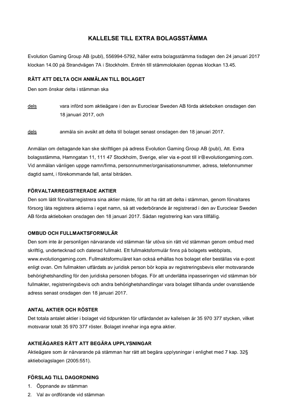 Protokoll extra bolagsstämma utdelning mall